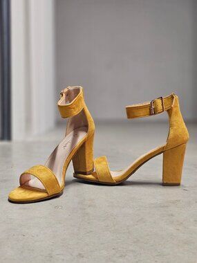 Mustard Yellow Block Heel Sandals With Ankle Strap For Women - Chic & Versatile